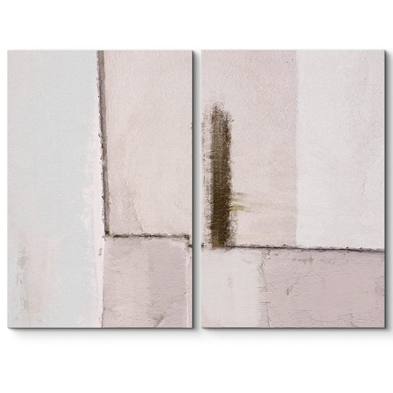 «Grunge Abstract Paint Stroke Effect Geometric Mid-Century Pastel Color Blocks», reproduction sur toile 2 pièces