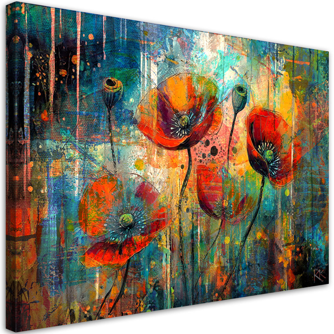 Leinwanddruck, Abstrakte Blumen Mohnblumen - Wrapped Canvas Print