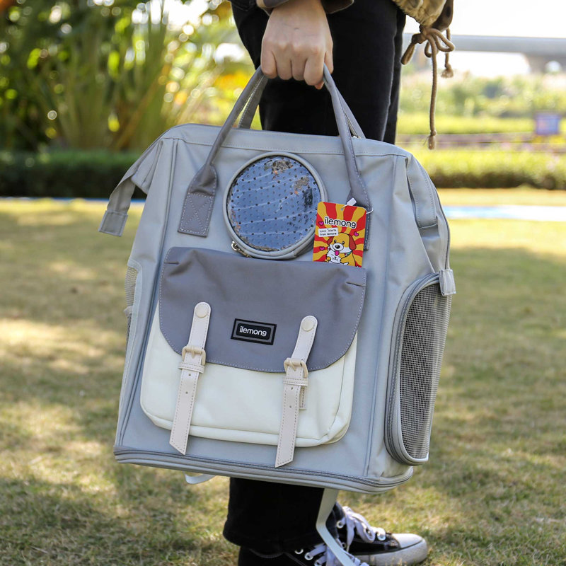Comfortable Breathable Cat Carrier Backpack For Cats Puppy and Small Dogs, Grey