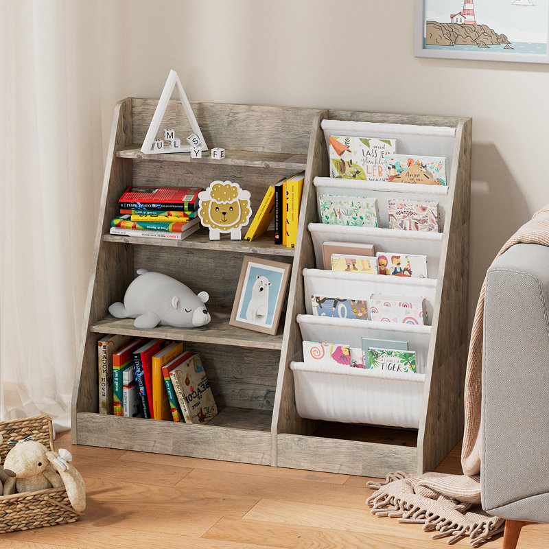 Maggiorina Bookcase, (4 Shelves) 80cm H x 90cm W x 40cm D, Grey Wood/White