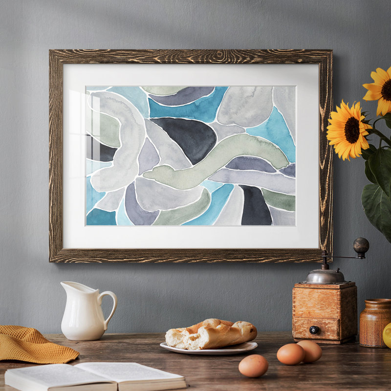 Subtle Wavelows II, estampe encadrée sur papier, sous verre et passe-partout, grand format pour le salon., Noyer