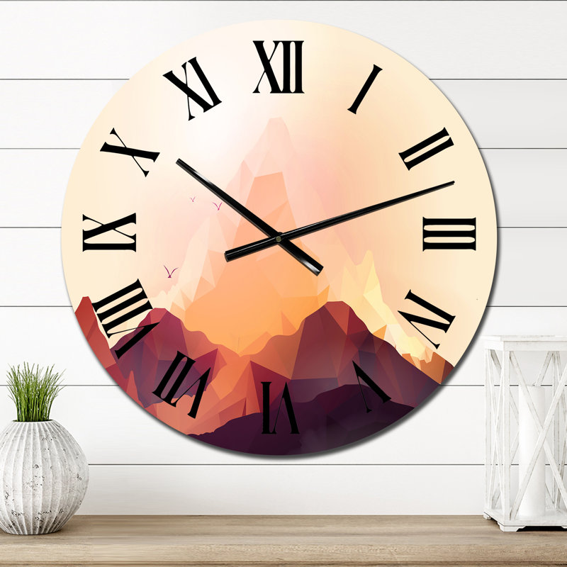 Horloge murale géométrique montagne et coucher de soleil I, Petit