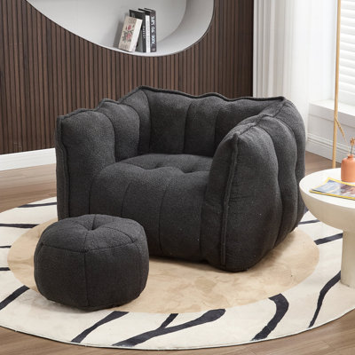 Soft Bean Bag Chair With High Resilient Foam For Living Room And Bedroom, Comfortable Square Lazy Sofa With Footstool, Cover For Adults To Gaming, Reading, And Watching TV