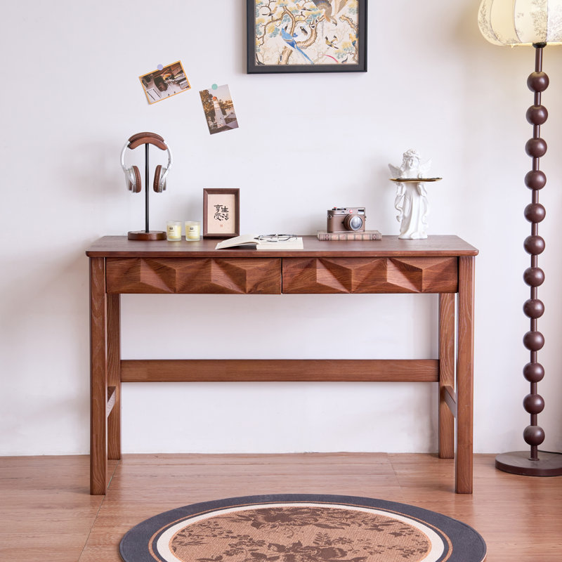 Solid Wood Writing Desk Vintage Rectangular Desk Computer Table for Home Office, 29.5" H x 47.2" W x 21.65" D