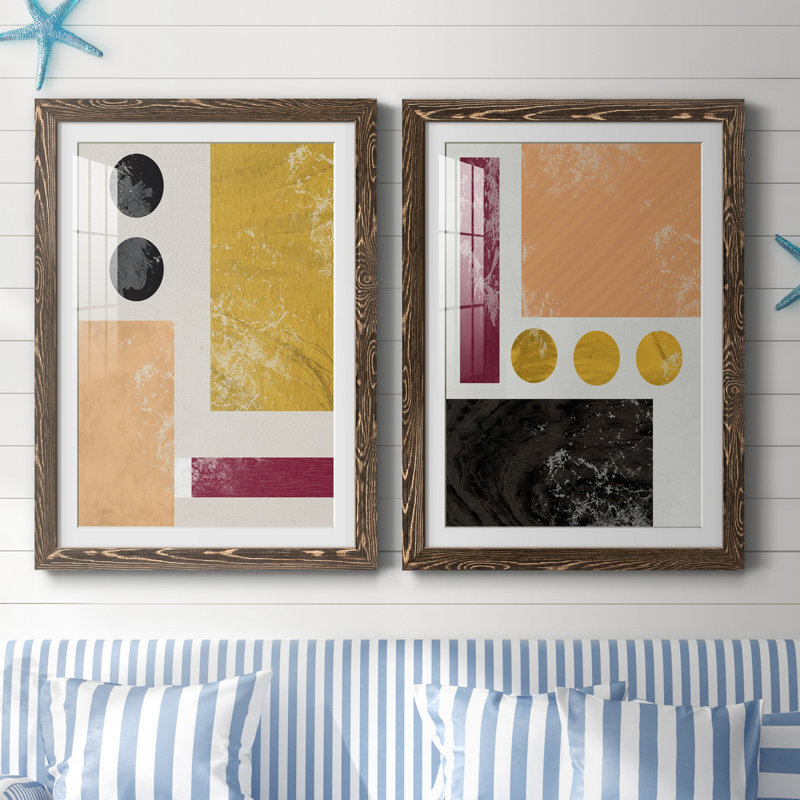 Essie Abstract I - Ensemble de 2 reproductions d'art, H 31,5 po x l 47 po x P 1,5 po, Papier, cadre noyer, Blanc