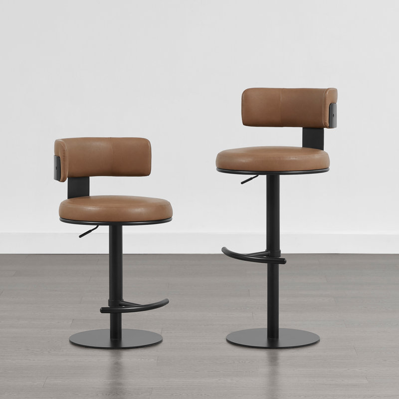 Tabouret pivotant à hauteur réglable, Brun selle, Noir élégant