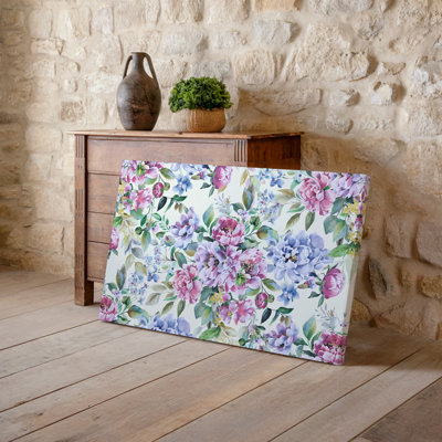 Toile, motif floral aquarelle éclatant mettant en vedette un tableau de fleurs tendres dans des tons de rose et de lavande