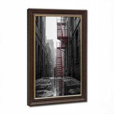 Art mural antique sur toile encadré doré pour le salon, la chambre à coucher, le bureau ou le vestibule - décoration murale décorative avec ruelle urbaine