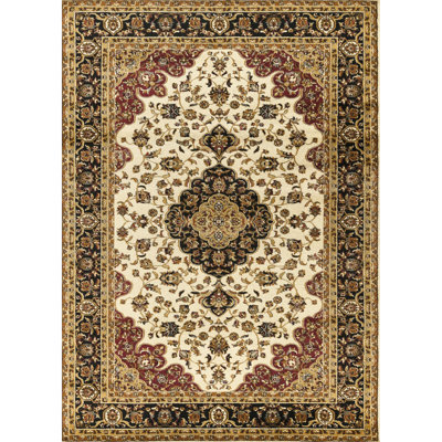 Tapis crème classique de 10 pi 6 po x 14 pi en polypropylène à motif de médaillon