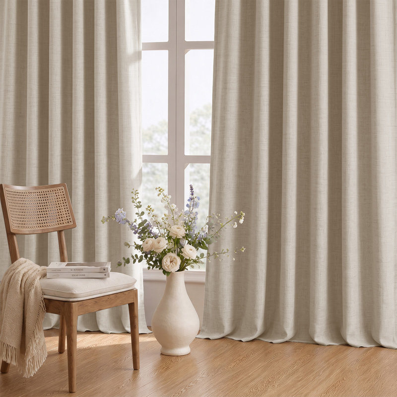 Cadnite 50" W Thermal 100% Blackout Linen Textured Curtain  2 Panels Set, 50" W x 108" L, Cream