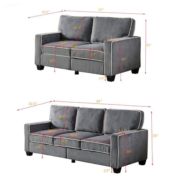 Ensemble de canapé de salon avec rangement, Gris foncé