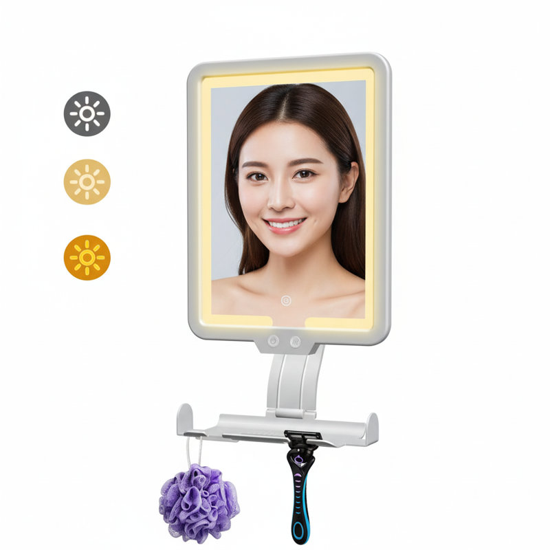 Miroir de douche chauffant et anti-buée pour rasage et maquillage, gradation 3 couleurs