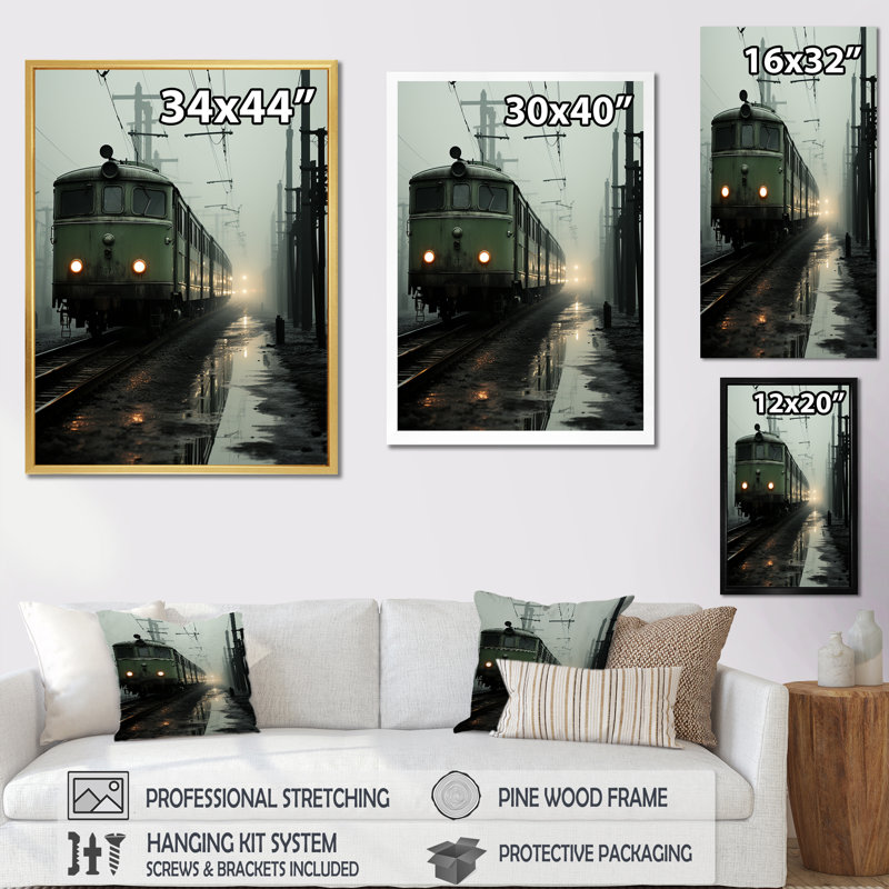 «Comforting Moody Train Journey» sur toile, Cadre flottant doré, H 32 po x l 16 po x P 1 po