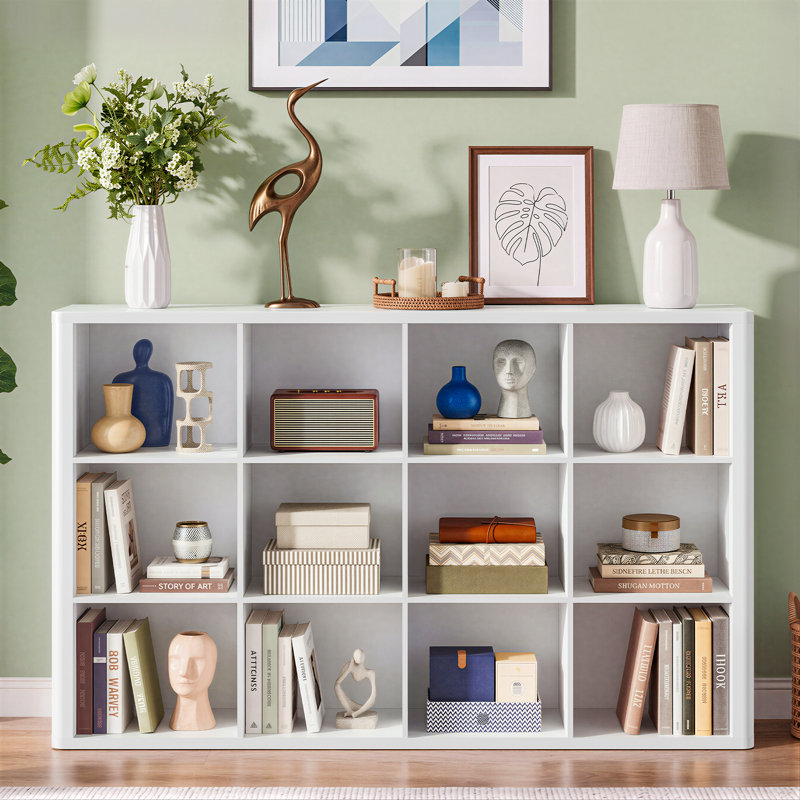 Bibliothèque moderne de 96,7 cm de hauteur avec 12 cubes, blanche, 38.1"H, Blanc