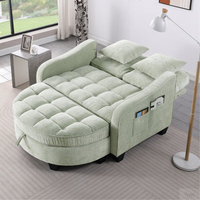Canapé à deux places, canapé-lit double, avec accoudoirs et dossiers irréguliers, repose-pieds avec espace de rangement, deux petits coussins décoratifs, convient au salon et à la chambre à coucher