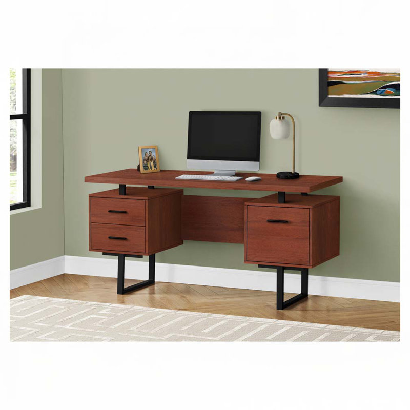 Bureau d'ordinateur à domicile avec tiroirs de rangement, Cerisier/Noir