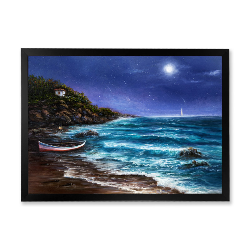 Wild Blue Ocean Waves IV - reproduction d'art sur toile, Cadre photo noir, H 16 po x l 32 po x P 1 po