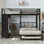 Lit superposé double au-dessus de simple avec garde-robe intégré, lit superposé en métal avec lit gigogne, bureau pliable, échelles, conception à réduction de bruit-118099582