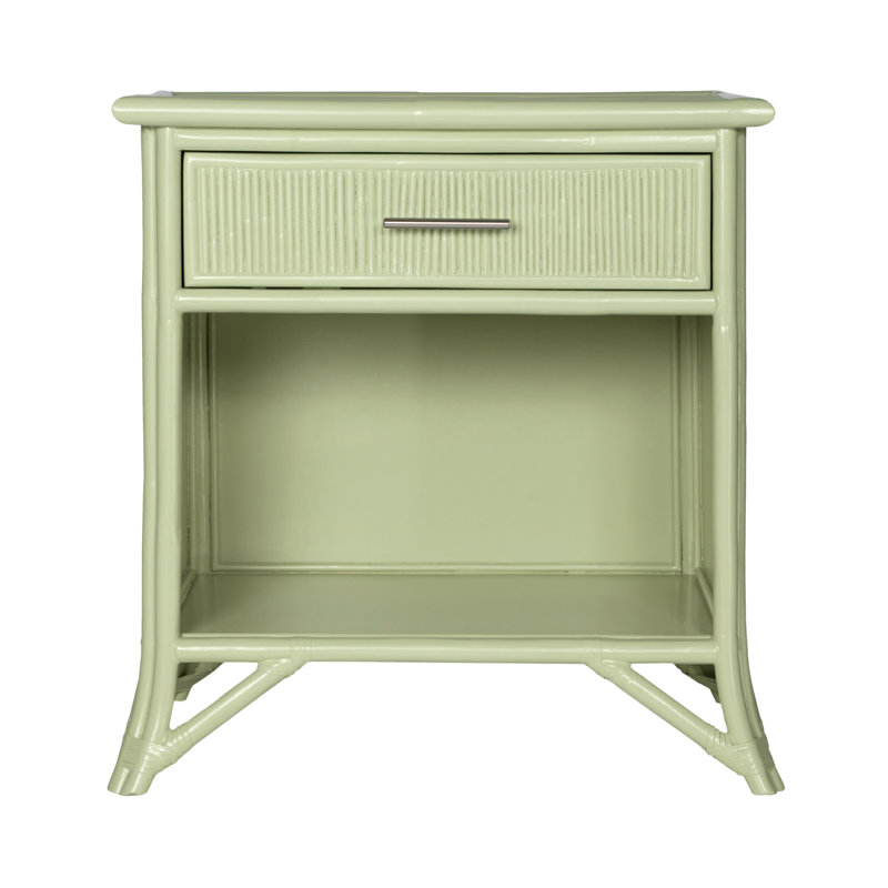 1 - Drawer Rattan Nightstand, Celery Green