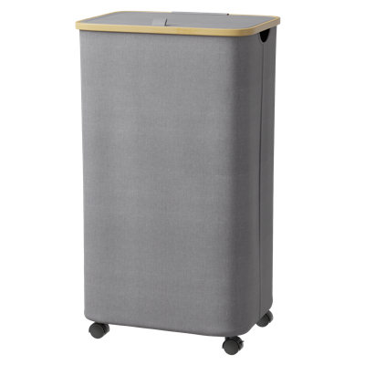Panier à linge 26 gallons (100L) avec couvercle et poignée en bambou - Grand panier à linge à roulettes pour chambre à coucher, salle de bain, dortoir et salle de lavage