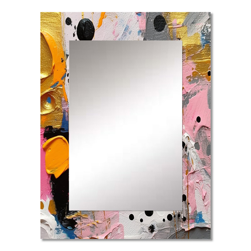 Pink and Grey Geometric I - Pink Wall Mirror Decor, 32 po x 24 po