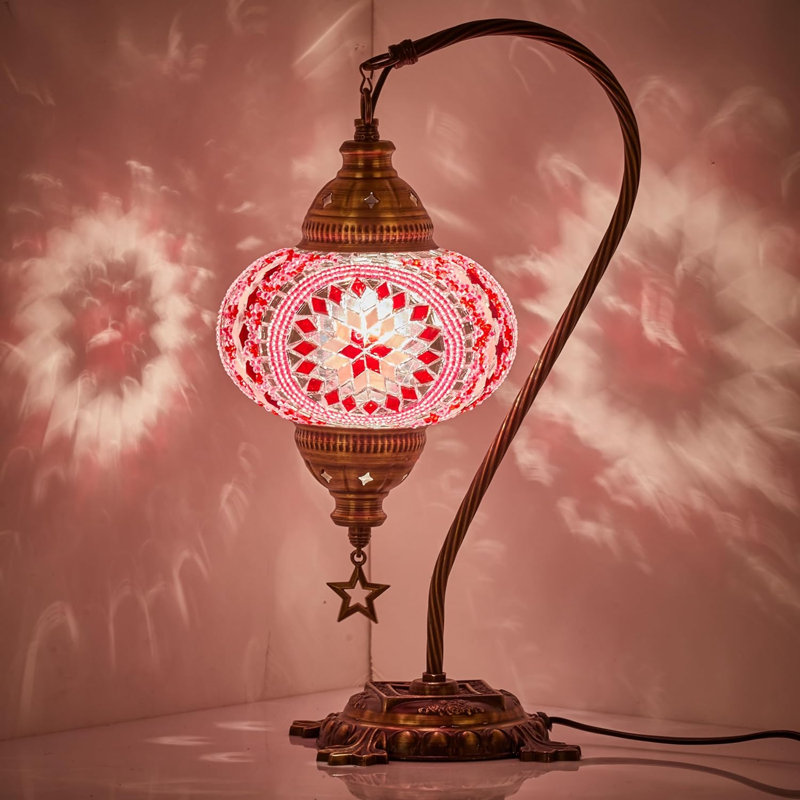 Faithlynn Arched Lamp, Brass, Pink/Red