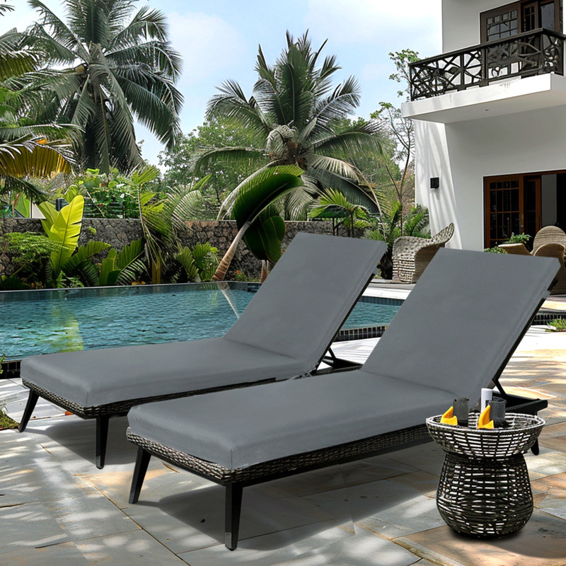 2Pcs Set Outdoor Lounge Chair Cushion Replacement Patio Funiture Seat Cushion Chaise Lounge Cushion, Gray