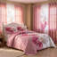 Ensemble de couvre-lit et rideau 9 pièces en microfibre rose avec 9 taies décoratives et 6 panneaux de rideau filtrant la lumière-129241617