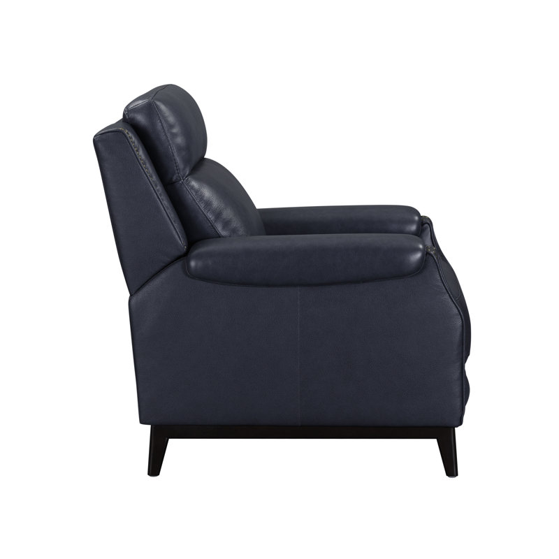 Jodena Navy Manual Pushback Recliner w/ Nailhead Trim, Manual - Push Back, Navy Leather