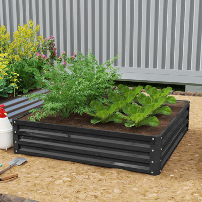 4' X 4' X 1' Raised Garden Bed, Planter Raised Bed With Steel Frame For Vegetables, Flowers, Plants And Herbs, Gray