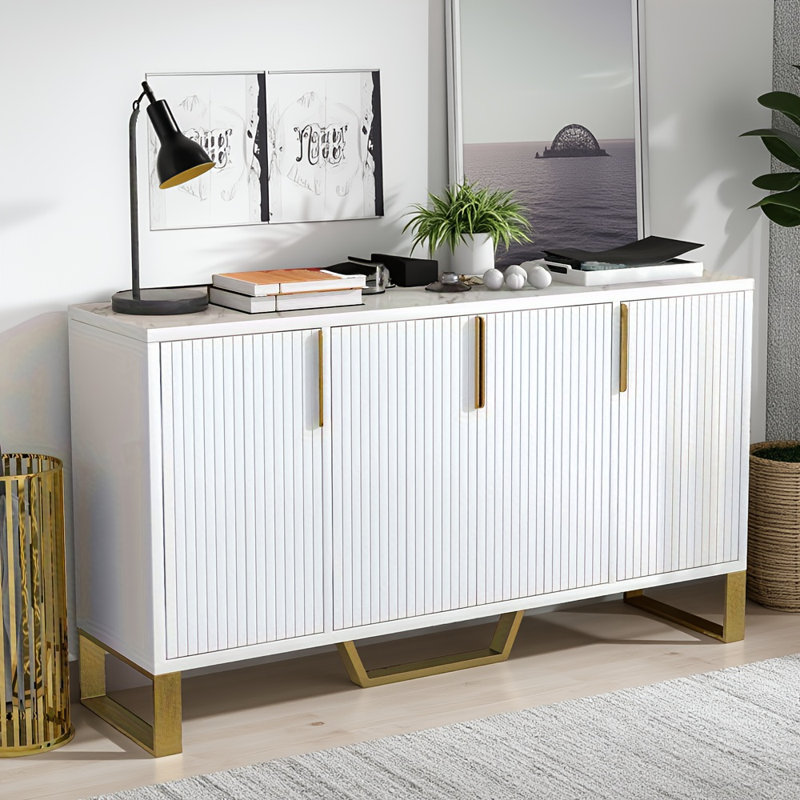 Kapree 60'' Sideboard,Buffet table,Dining cabinet,Office credenza with Four Doors, White