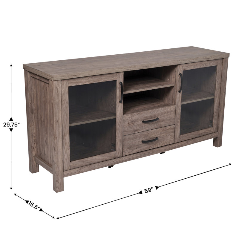 Buffet en bois d'ingénierie avec 2 tiroirs et portes, Brun