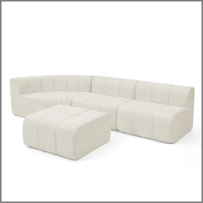 Canapé modulaire moderne semi-courbé modulaire, canapé moelleux en chenille à couture verticale avec repose-pieds ajustable et mobile, bord arrondi et résistant à l'usure pour toute saison - beige