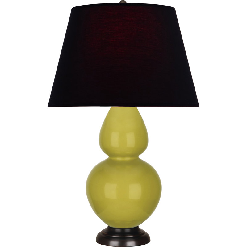 Lampe de table double gourde en céramique, Thé vert / taupe, Citron glacé / bronze, Bronze