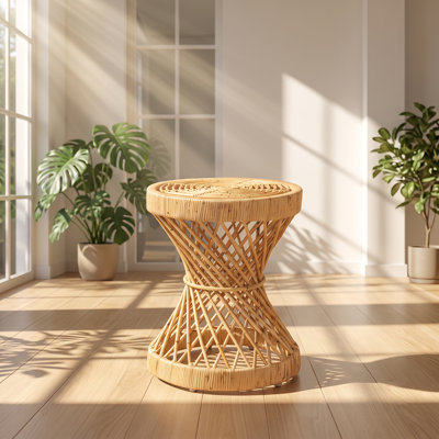 Table d'appoint ronde en rotin tressé naturel, 40 cm L x 40 cm P x 47 cm H, de Wholesale Interiors