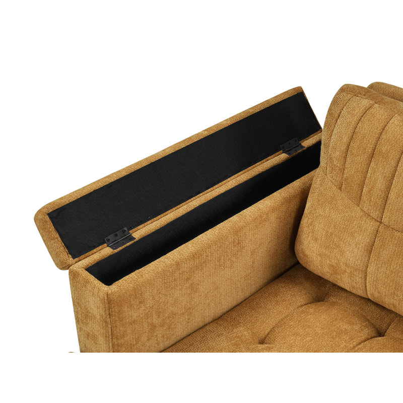 Chaise longue 67 po en chenille d'intérieur avec accoudoirs de rangement, Yellow