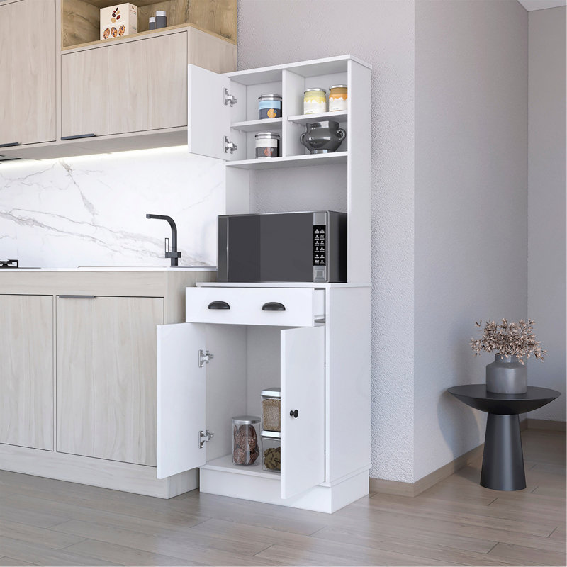 Armoire de cuisine à micro-ondes avec 3 portes, poignées et tiroir Powell