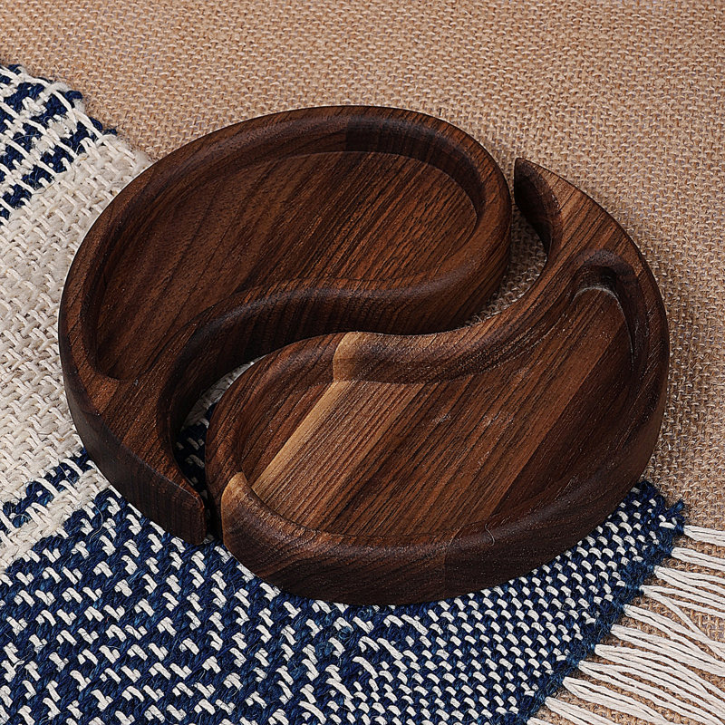  Assiettes à grignoter en bois faites à la main Yin & Yang (ensemble de 2)