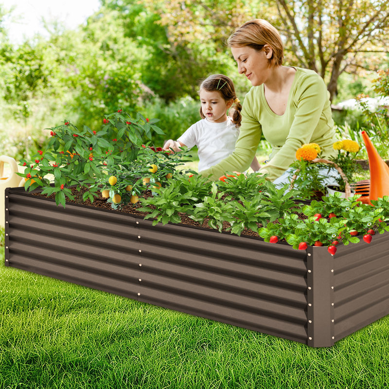 Lit de jardin surélevé en métal Sacia, H 17,72 po x l 47,25 po x P 94,49 po, Brun