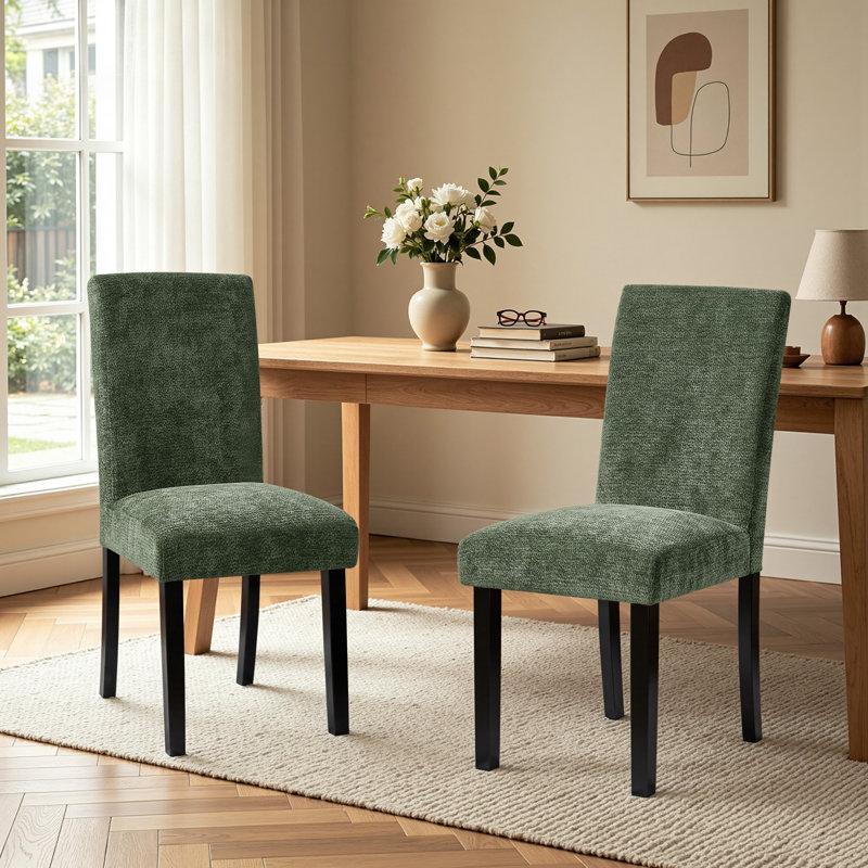 Chaises de salle à manger rembourrées Parsons (ensemble de 2) - Siège en tissu avec pieds en bois massif, chaises d'appoint de cuisine modernes