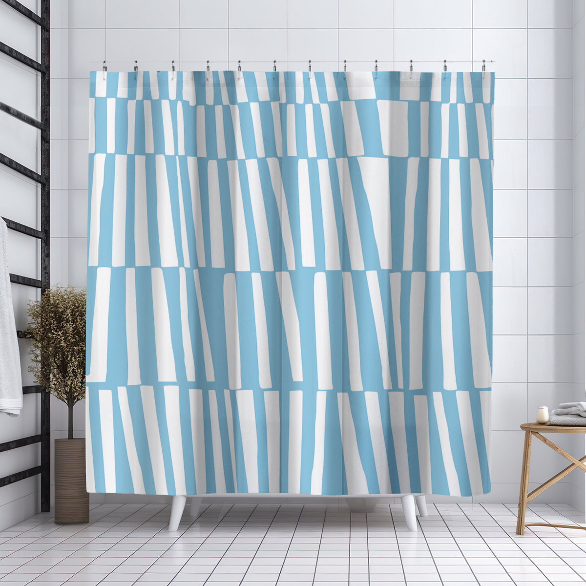 Thora Abstract Mid-Century Shower Curtain, Blue