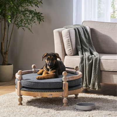 Pet Bed Medium, Contemporary Design, 28.97 W X D 15.9 H, Upholstered, Nailhead Trim, Charcoal Bed, Style,