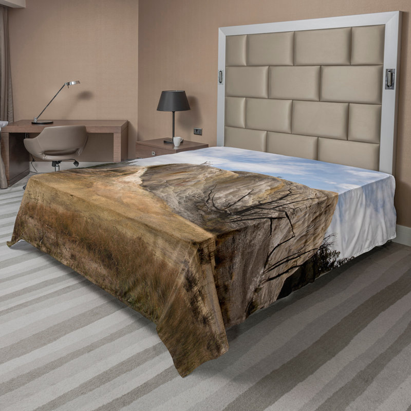 Ambesonne Yellowstone plateau plat drap de roche orange printemps beige bleu, Drap plat de taille très grand