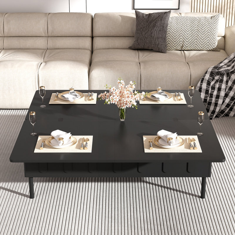 Table basse à plateau relevable avec 2 tiroirs, Noir