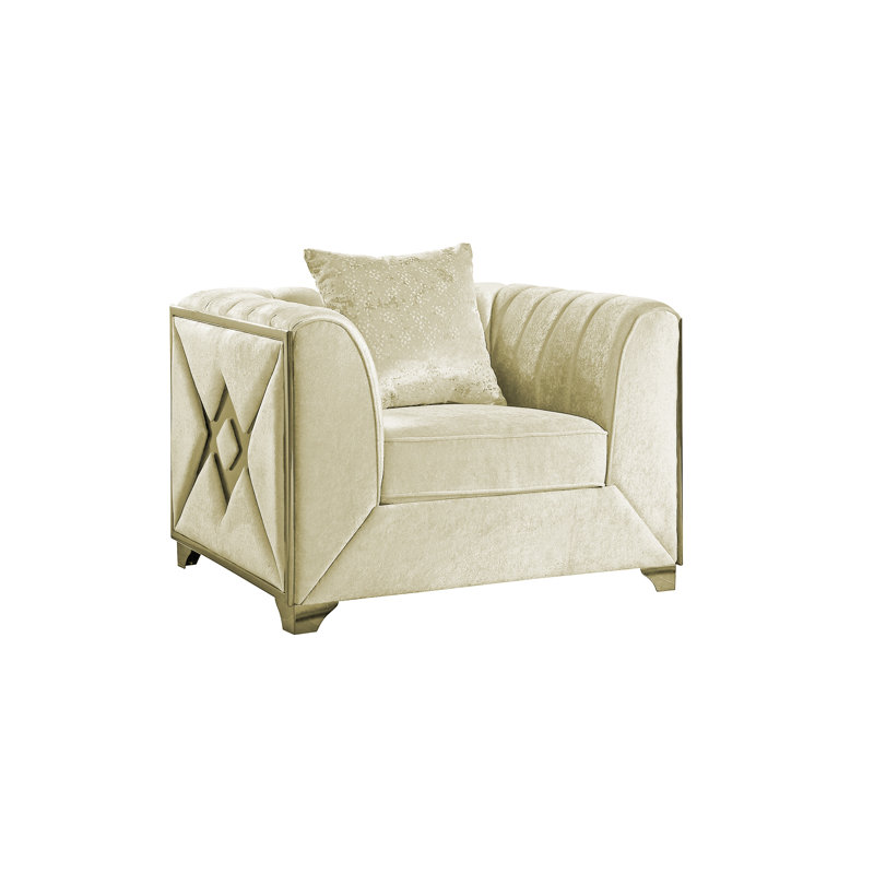 Fauteuil en velours 44,4 po Arron, Velours crème