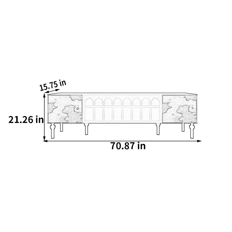 Meuble télé avec rangement peint français rétro, H 21,26 po x L 70,87 po x l 15,75 po, Blanc