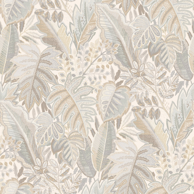 Papier peint feuilles de fourrure tropical, Rose lilas