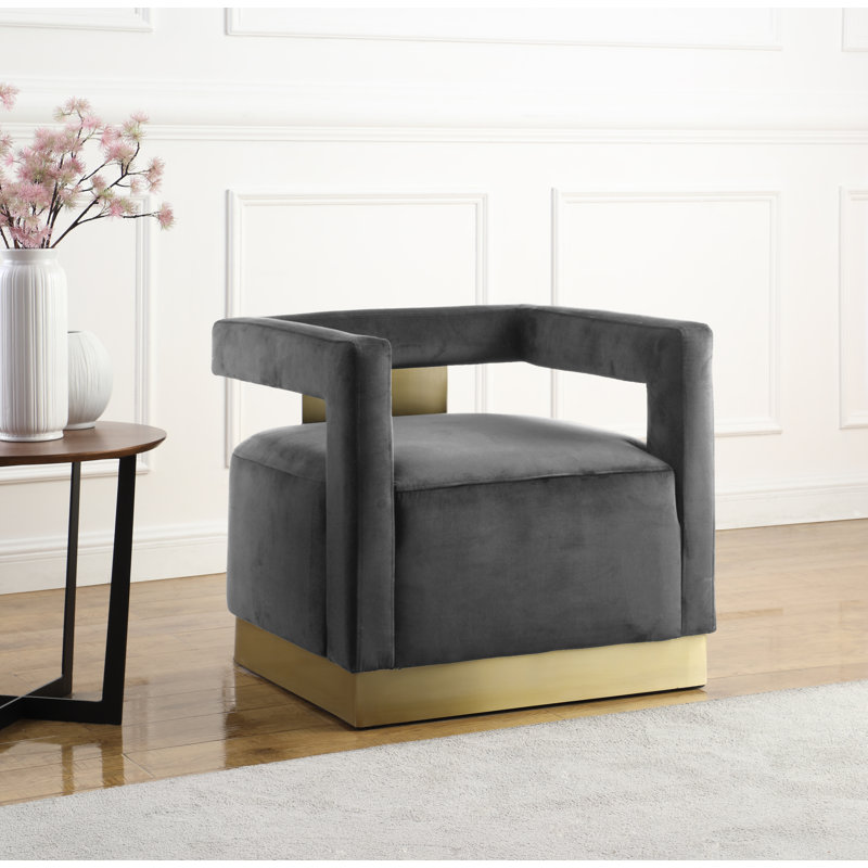 Fauteuil demi-tonneau en velours Jocoby, Velours gris
