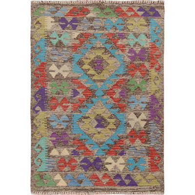Tapis décoratif en laine de conception unique noué à la main mauve/rouge/vert 2 pi 7 po x 3 pi 10 po