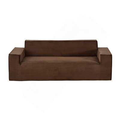 Canapé 3 places dans une boîte, canapé en velours côtelé sans assemblage de 83 pouces avec mousse à mémoire de forme, sièges profonds pour salon, appartement ou bureau, brun